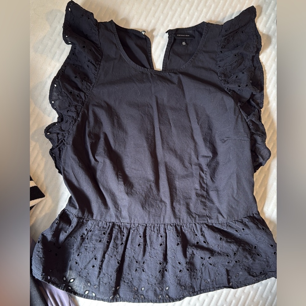 Who What Wear Black Ruffled Peplum Blouse